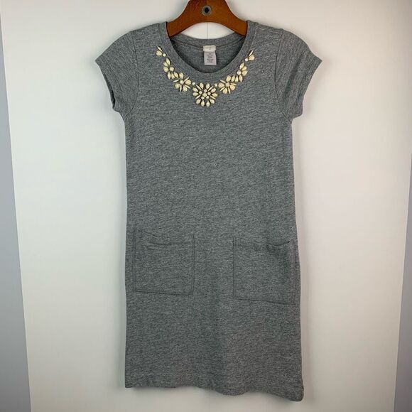 Crewcuts Other - Crewcuts Girls Terry Pullover Beaded Necklace Jersey Short sleeve Dress Grey 12
